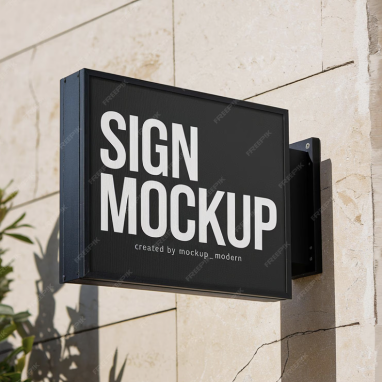 Business signage, Print Marketing Cornwall A black sign mockup with bold white text displaying "SIGN MOCKUP".