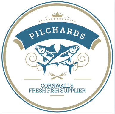 Logo design for fresh fish suppliers. Logo for Pilchards, a fresh fish supplier from Cornwall, featuring two fish.