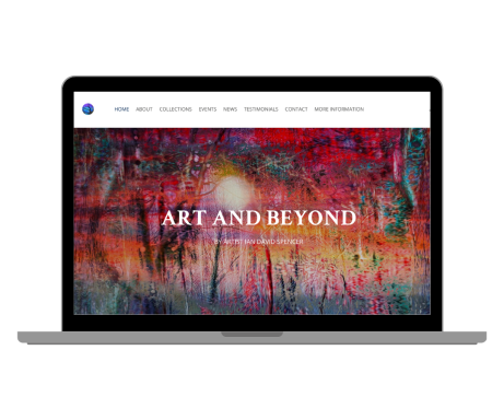 Ian David Spencer Artist Website By Rocket Media Services Abstract artwork in vibrant colours with the text "ART AND BEYOND" prominently displayed.